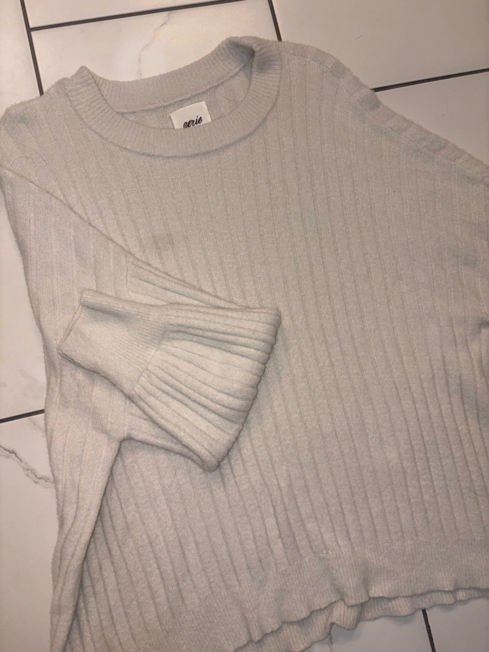 aerie Ribbed Soft Crewneck Sweater - White